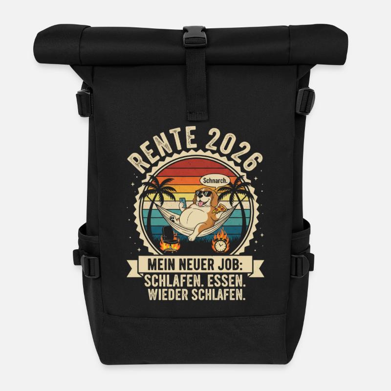 Rente 2026: Hund in Hängematte chillt - Rolltop Rucksack - Schwarz