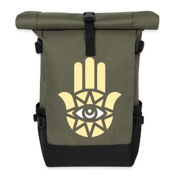 Hamsa Hand Ornament - Rolltop Rucksack - Olive/Schwarz - Vorne