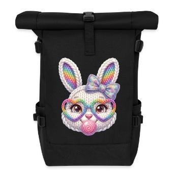 Osterhase Kaugummiblase Herz Brille Regenbogen - Rolltop Rucksack - Schwarz - Vorne