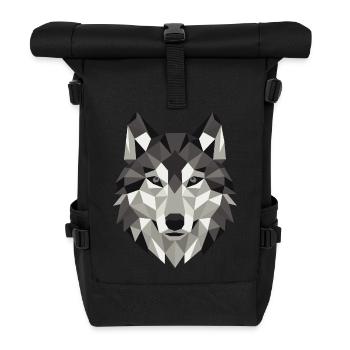 Wolfskopf Lowpoly Geometrie - Rolltop Rucksack - Schwarz - Vorne