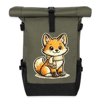 Warming fox with scarf - Roll Top Backpack - olive/black - Front