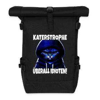 Katze Katastrophe Katerstrophe Lustig Spruch - Rolltop Rucksack - Schwarz - Vorne