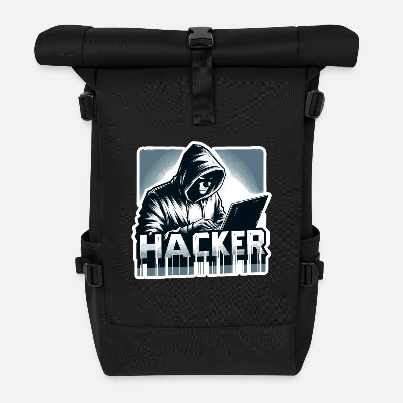 Hacker - Illustration - Roll Top Backpack - black