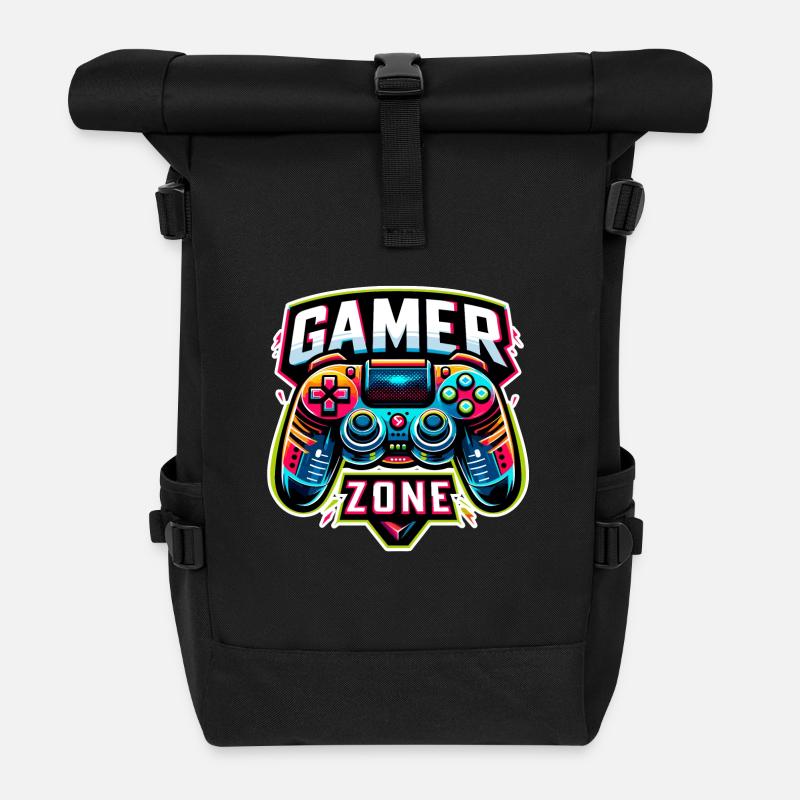 Gamer Zone - Controller Illustration - Roll Top Backpack - black