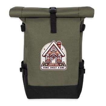 Home Sweet Home - Haus Illustration - Rolltop Rucksack - Olive/Schwarz - Vorne