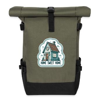 Home Sweet Home - Haus Illustration - Rolltop Rucksack - Olive/Schwarz - Vorne