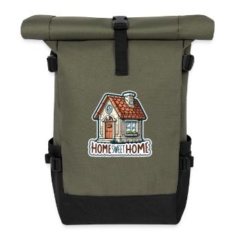 Home Sweet Home - Haus Illustration - Rolltop Rucksack - Olive/Schwarz - Vorne