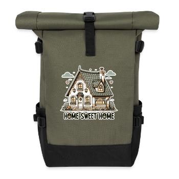 Home Sweet Home - Haus Illustration - Rolltop Rucksack - Olive/Schwarz - Vorne