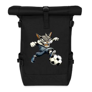 Fussballer Katze - Rolltop Rucksack - Schwarz - Vorne