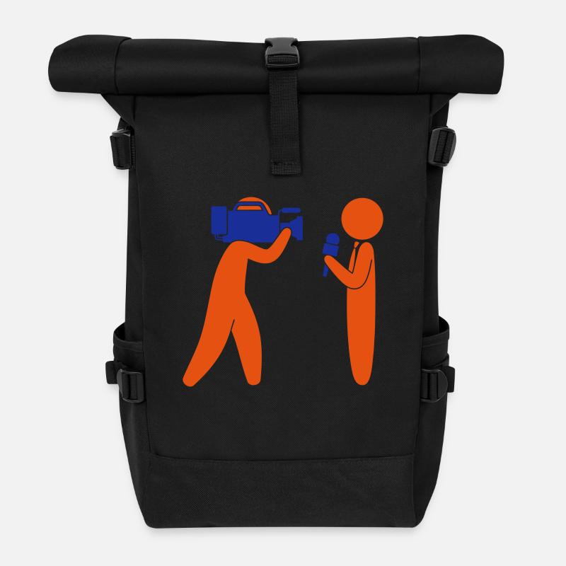 Reporter spricht vor Kamera - Rolltop Rucksack - Schwarz