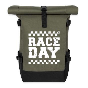 race day Zielflagge Autorennen Formel Racing Logo - Rolltop Rucksack - Olive/Schwarz - Vorne
