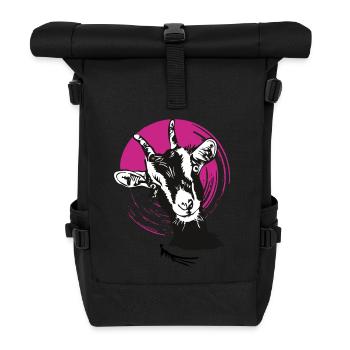 goat funny head animal horns humor woman - Roll Top Backpack - black - Front