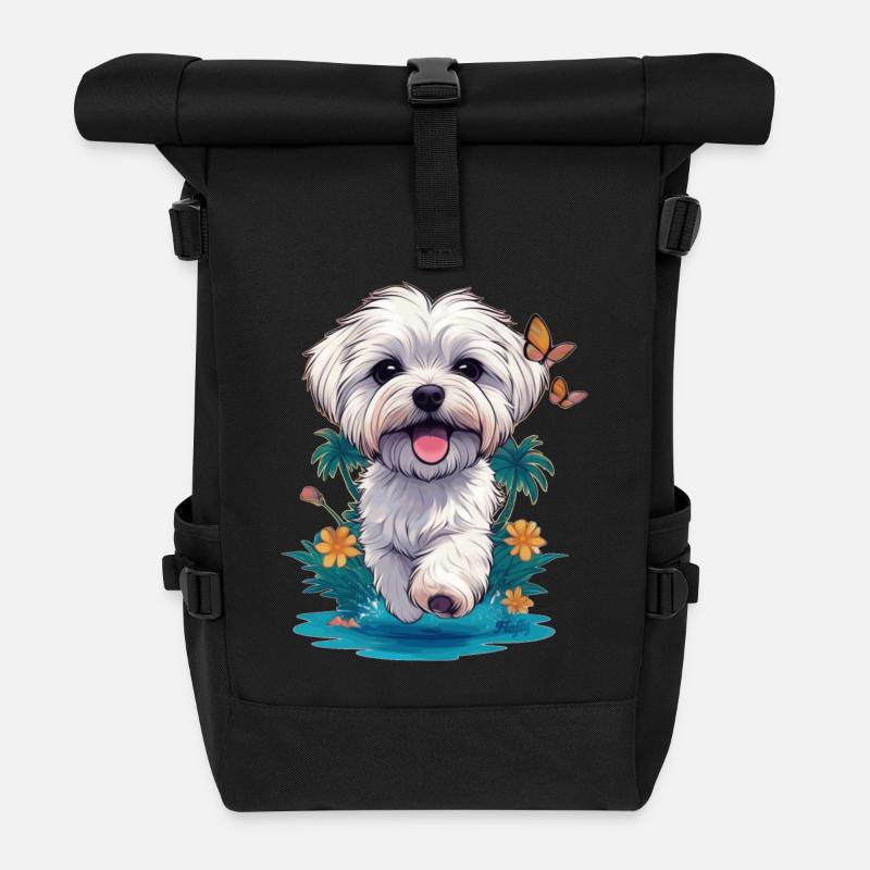 Malteserwelpe 🐾 - Rolltop Rucksack - Schwarz