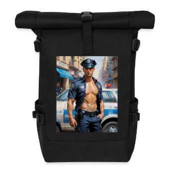 Hübsche Männer mit muskulösem Körper – Polizist - Rolltop Rucksack - Schwarz - Vorne