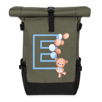 Blue Letter E Bear - Roll Top Backpack - olive/black - Front