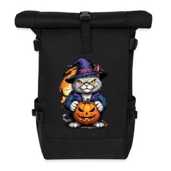 Halloween -Katze Grusel mit Kürbis - Rolltop Rucksack - Schwarz - Vorne