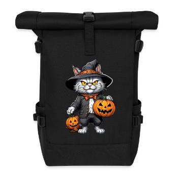 Halloween -Katze Grusel mit Kürbis - Rolltop Rucksack - Schwarz - Vorne