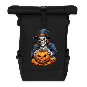 Halloween squelette crâne horreur avec citrouille - Sac à dos roll top - noir - Devant