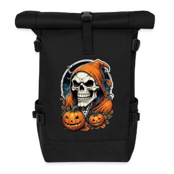Halloween squelette crâne horreur avec citrouille - Sac à dos roll top - noir - Devant