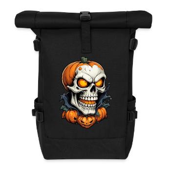 Halloween squelette crâne horreur avec citrouille - Sac à dos roll top - noir - Devant