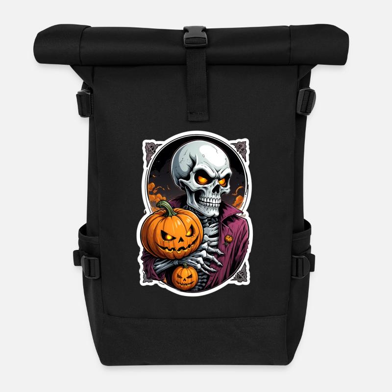 Halloween Skull Pumpkin Skull Creepy - Roll Top Backpack - black