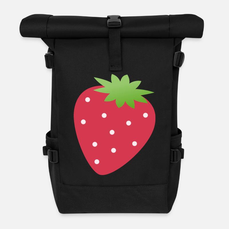 Erdbeere - Rolltop Rucksack - Schwarz