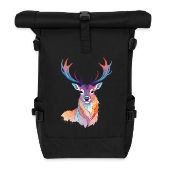 Stag Vector Art with Vibrant Colors Illustration - Roll Top Backpack - black - Front