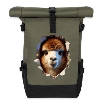Tête d’alpaga dans le trou 3 - Sac à dos roll top - olive/noir - Devant