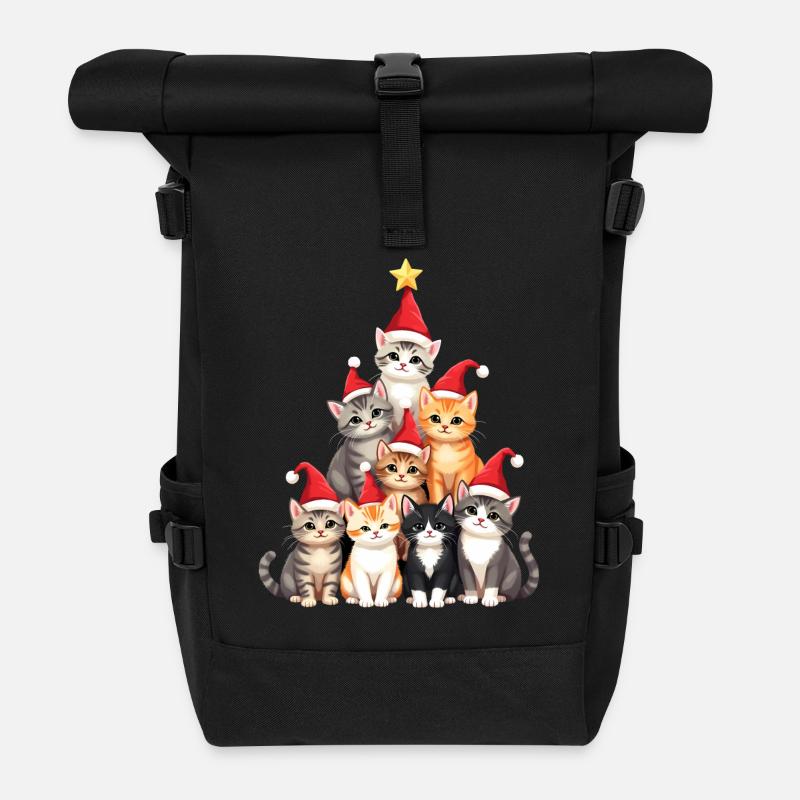Weihnachtsbaum, Christmas, Katzen, Weihnachten - Rolltop Rucksack - Schwarz