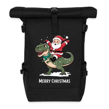 Dinosaurier T-Rex Weihnachten Weihnachtsmann Santa - Rolltop Rucksack - Schwarz - Vorne