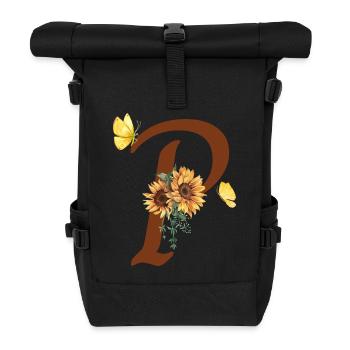 Lettre p tournesol papillon - Sac à dos roll top - noir - Devant