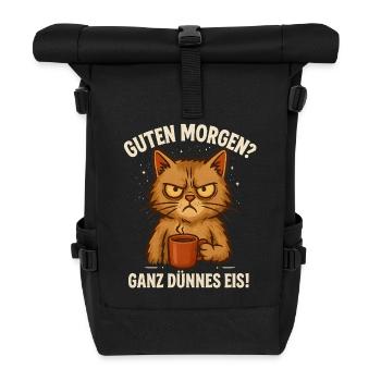 Good Morning Very Thin Saying Cat Coffee - Roll Top Backpack - black - Front