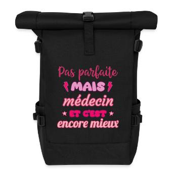 Pas parfaite mais médecin,cadeau docteur - Sac à dos roll top - noir - Devant