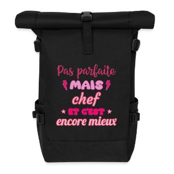 Pas parfaite mais chef,idée cadeau,cheffe,cuisine - Sac à dos roll top - noir - Devant