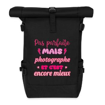 Pas parfaite mais photographe, idée cadeau photo - Sac à dos roll top - noir - Devant