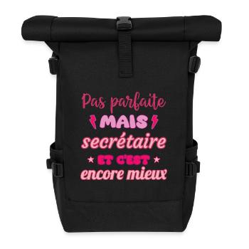 Pas parfaite mais secrétaire, idée cadeau collègue - Sac à dos roll top - noir - Devant
