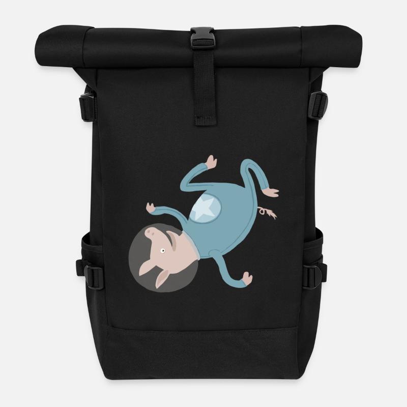 Schwein im All - Rolltop Rucksack - Schwarz