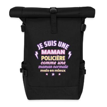 Maman policière, cadeau fête des mères,Noël - Sac à dos roll top - noir - Devant