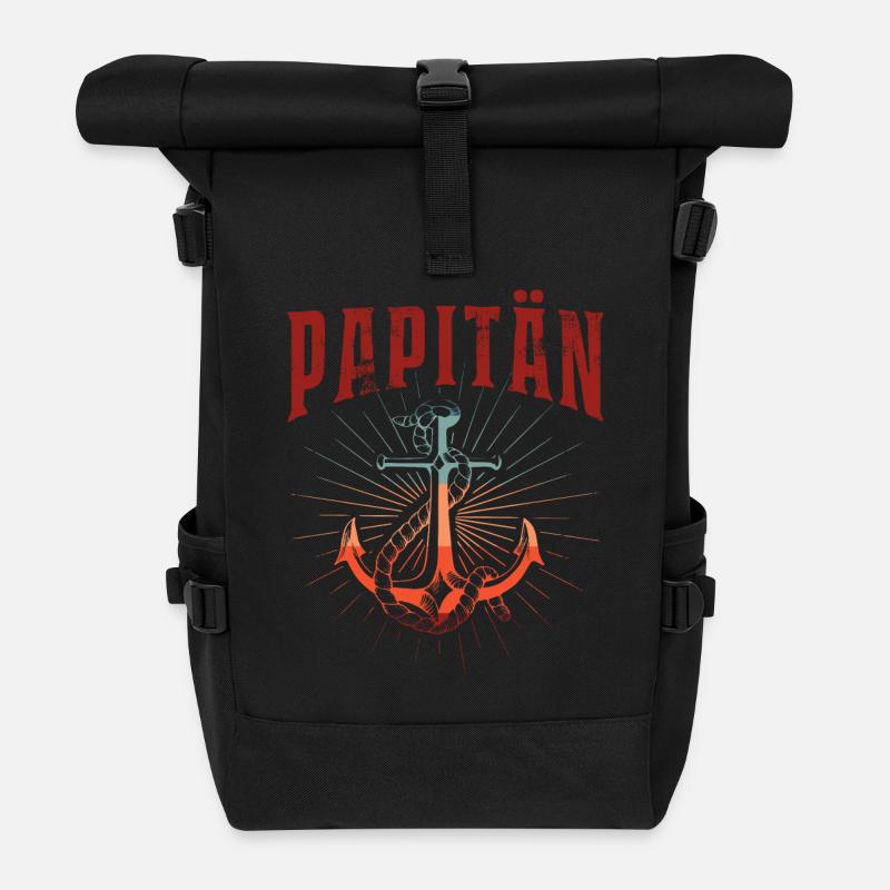 PAPITÄN - Anker - Retro - Vatertag - Rolltop Rucksack - Schwarz
