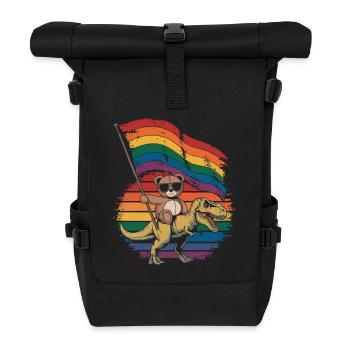 Teddybär reitet Dinosaurier LGBTQ Regenbogen Fahne - Rolltop Rucksack - Schwarz - Vorne