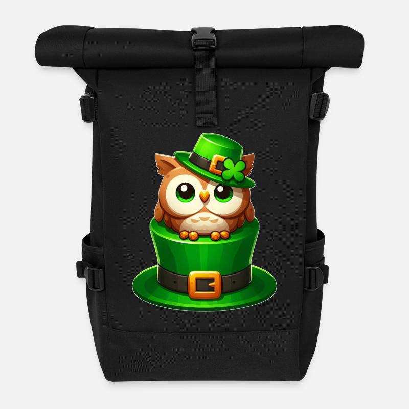 Süße St. Patrick's Day Eule mit Zylinder - Rolltop Rucksack - Schwarz