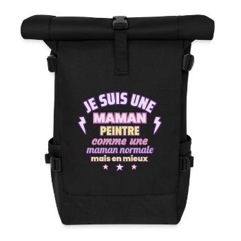 Maman peintre, cadeau fête des mères, Peinture - Sac à dos roll top - noir - Devant