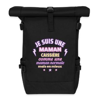 Maman caissière, cadeau fête des mères,Humour - Sac à dos roll top - noir - Devant
