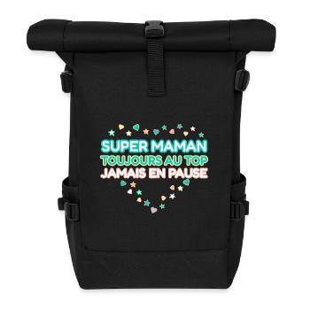 Super maman,cadeau fête des mères - Sac à dos roll top - noir - Devant