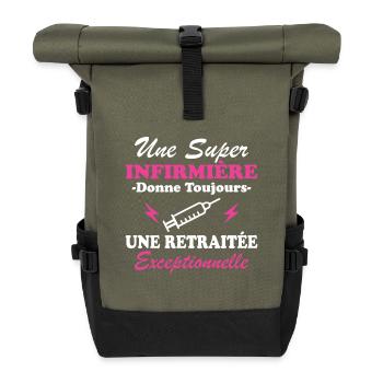 Pensionierte Krankenschwester Humor Ruhestandsgeschenk - Rolltop Rucksack - Olive/Schwarz - Vorne