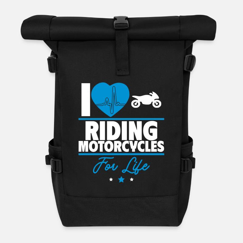 I love motorcycling for life - Roll Top Backpack - black