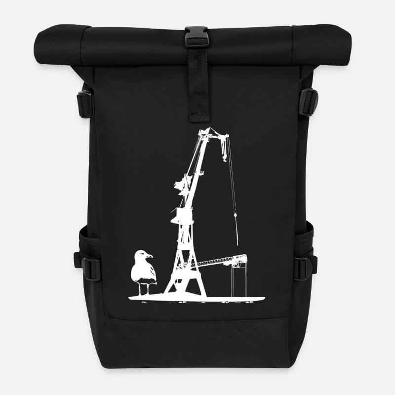 Hafenkran Werft Schiffsbau Dock Hamburg Möwe - Rolltop Rucksack - Schwarz
