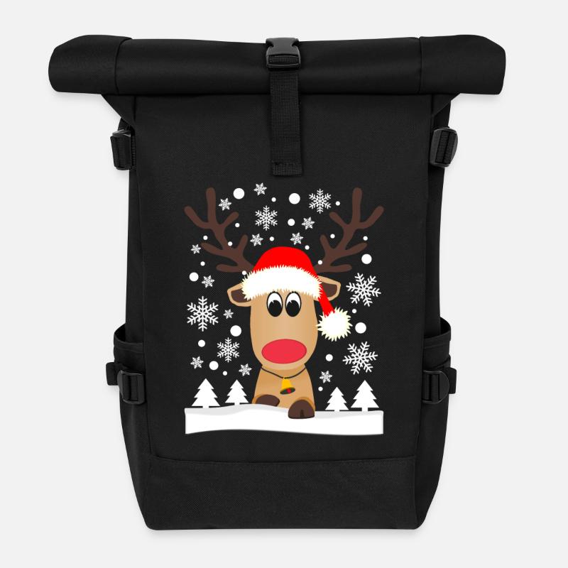 Renne de noël Flocons de neige Hiver - Sac à dos roll top - noir