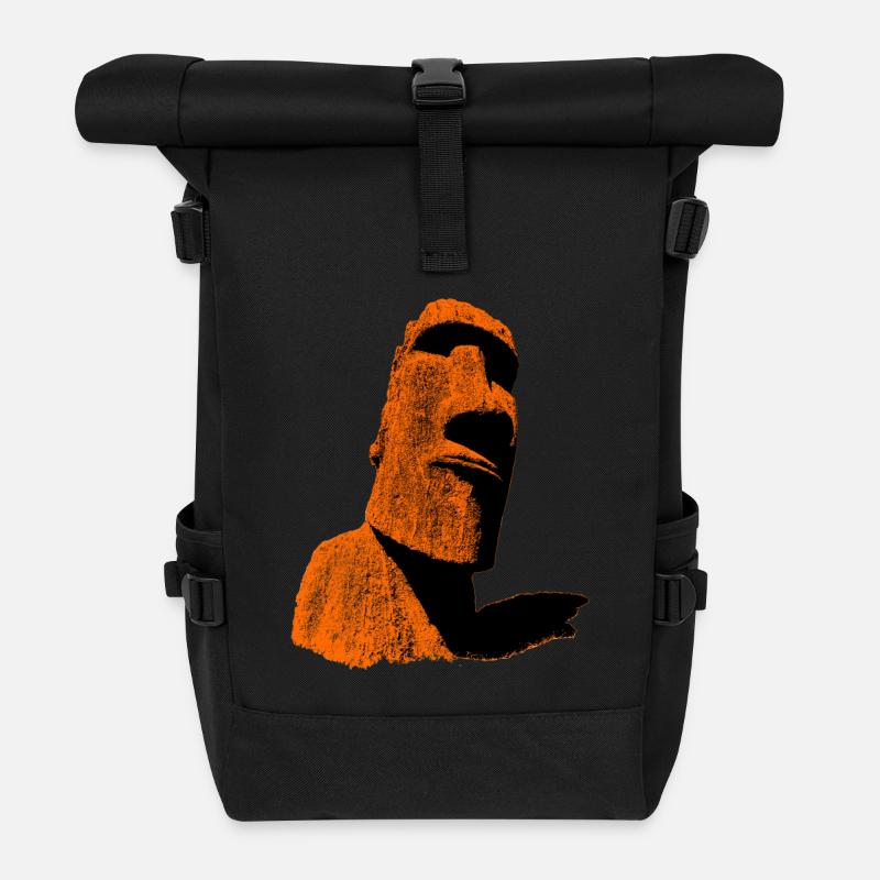 Moai Orange - Rolltop Rucksack - Schwarz