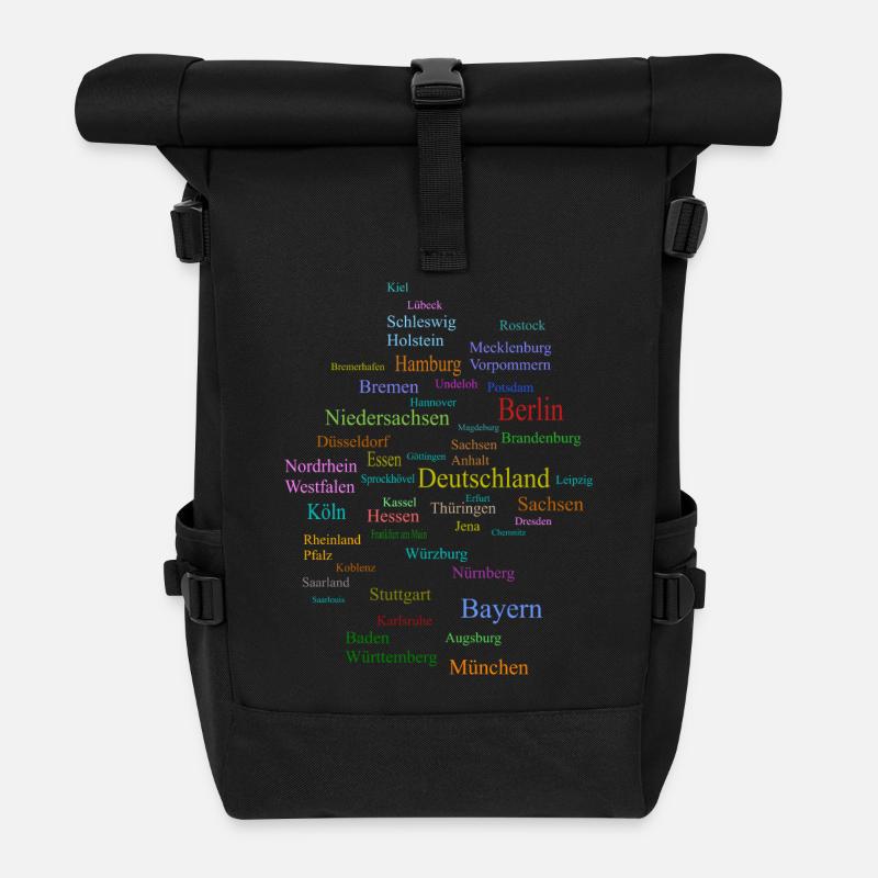 Deutschland Karte - Rolltop Rucksack - Schwarz